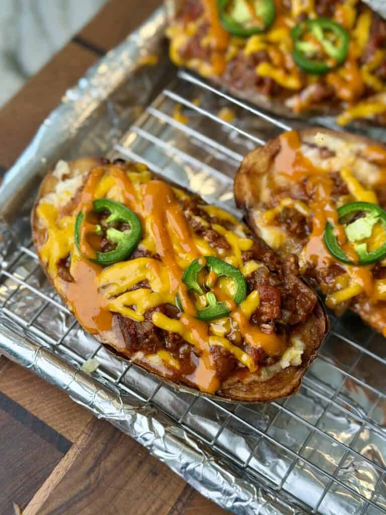 Chili Cheese Loaded Potato Skins.