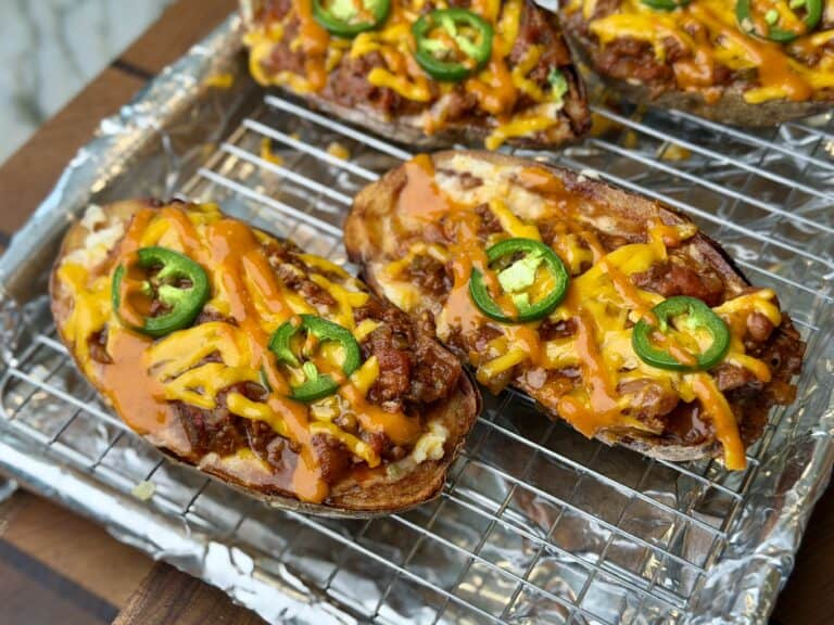 Chili Cheese Loaded Potato Skins.