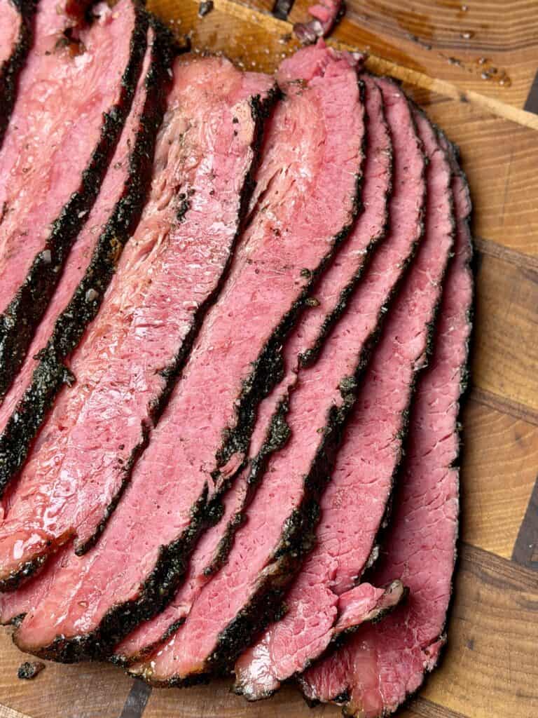 smoked pastrami sliced.