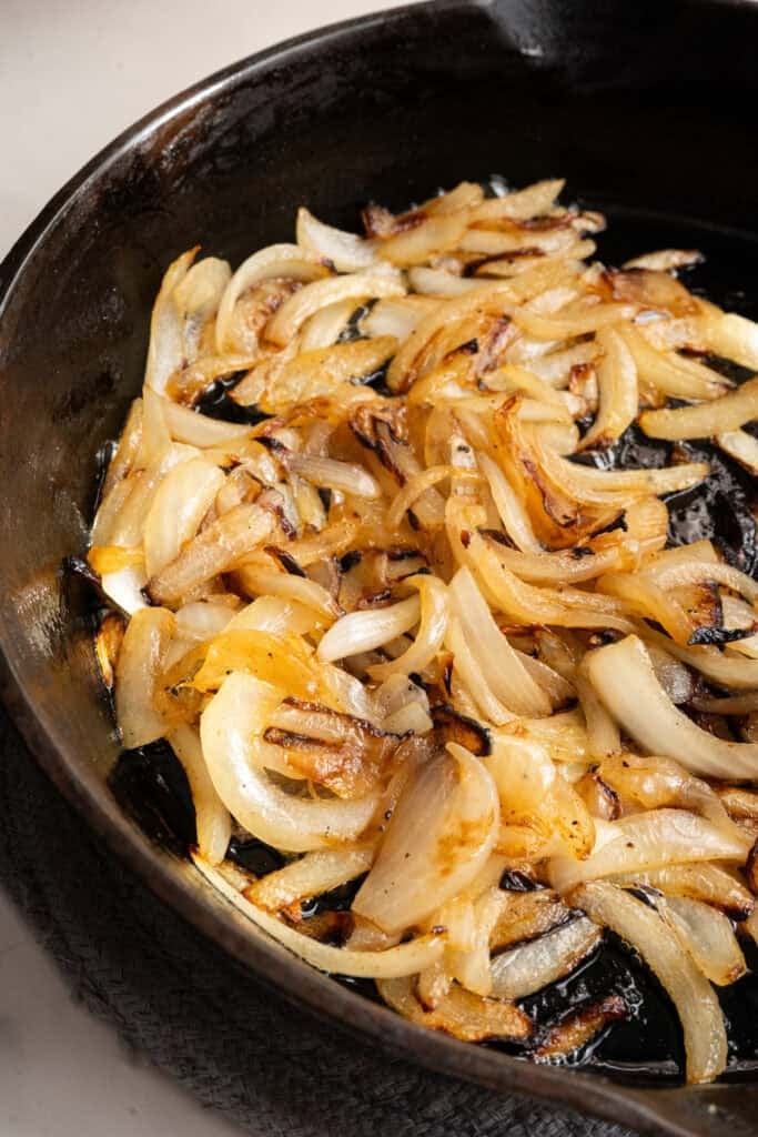 Caramelizing onions in pan.