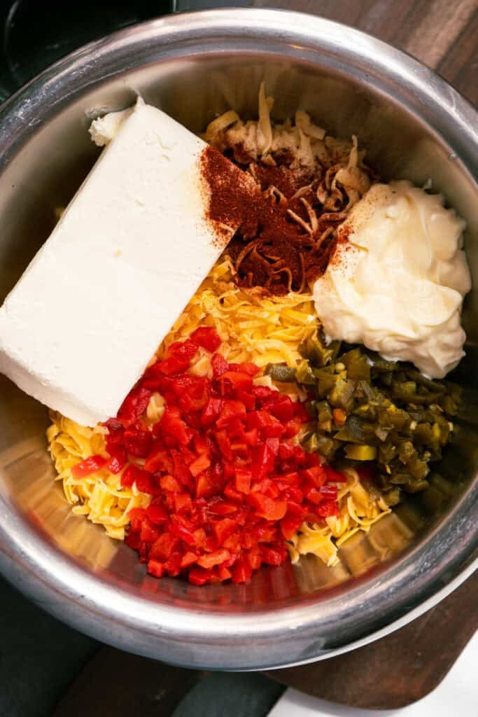 Pimento Cheese Ingredients in a bowl.
