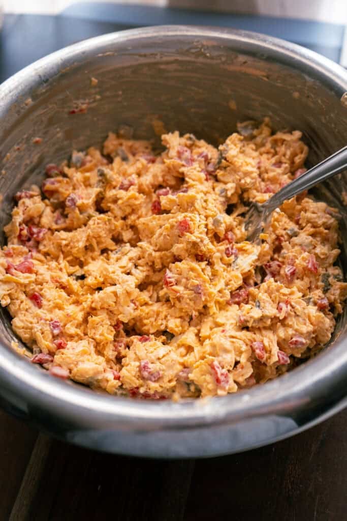 Pimento Cheese Ingredients mixed in a bowl.