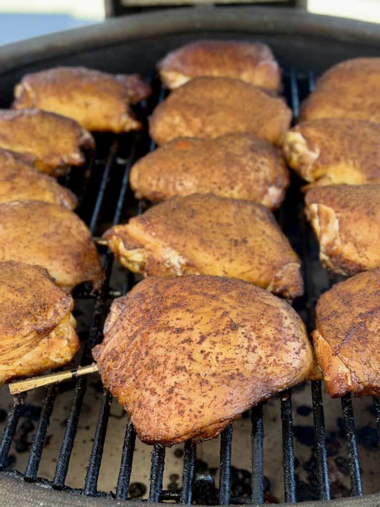 Chicken thighs on the smoker.
