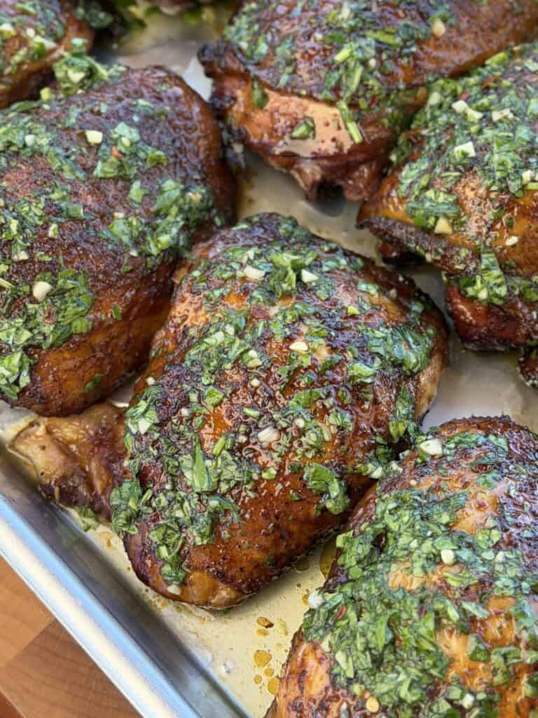 Smoked Chimichurri Chicken Thighs.