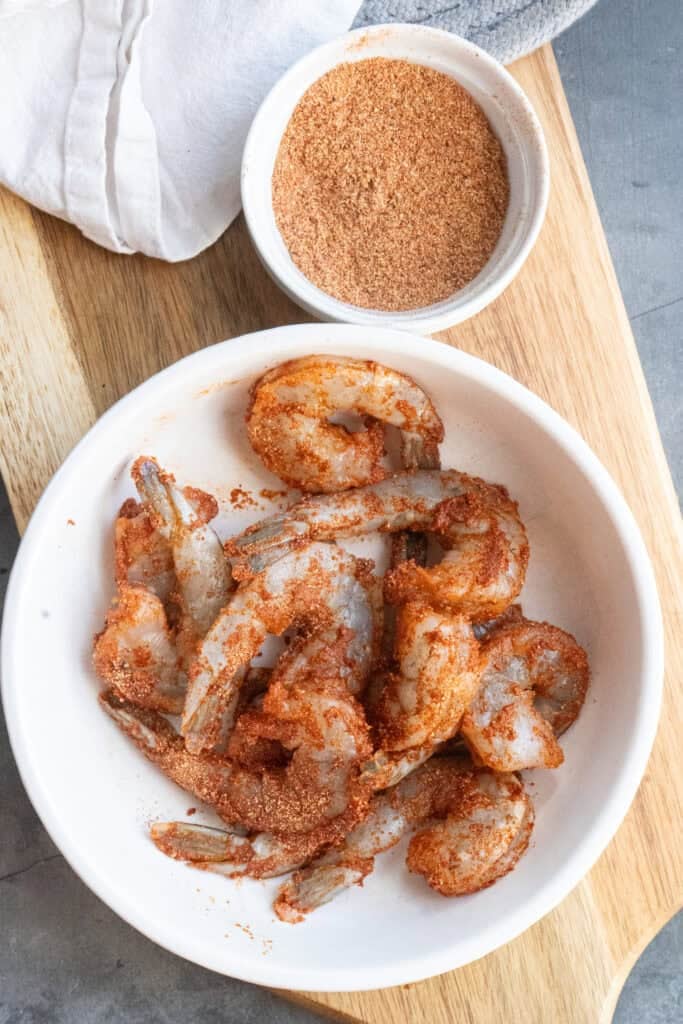 Seasoning on the Shrimp.