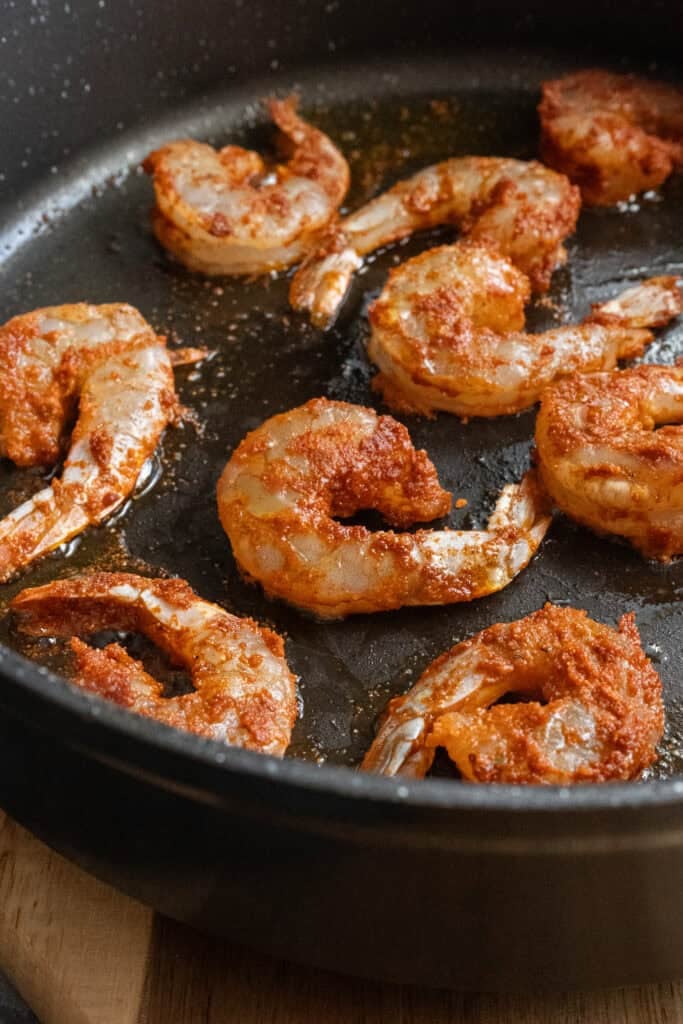 Cooking the Shrimp in pan.