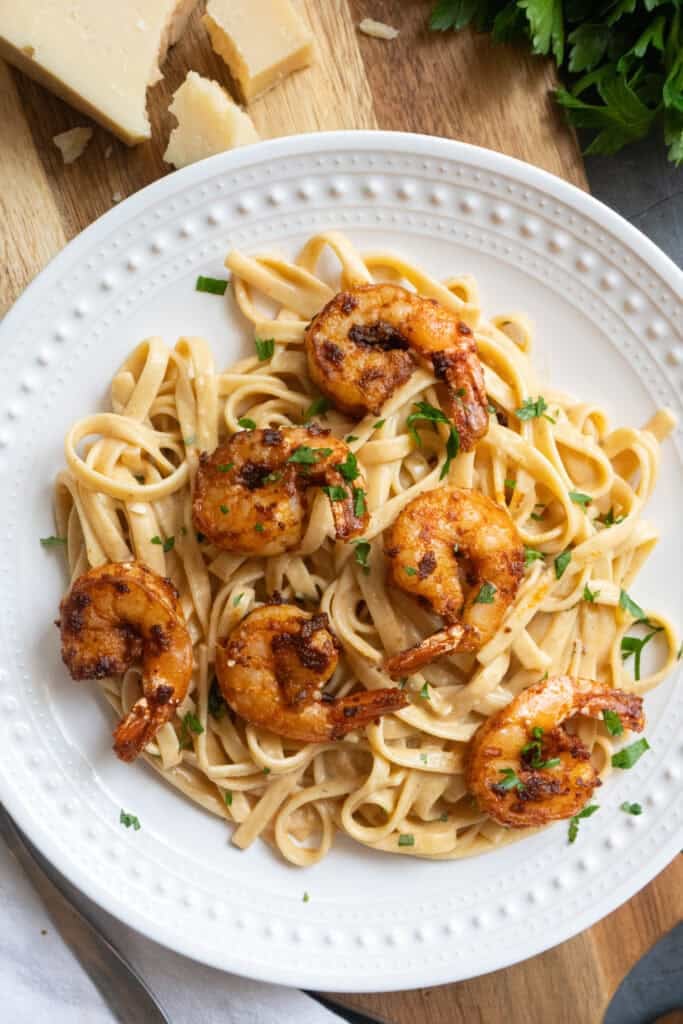 Cajun Shrimp Alfredo on plate.