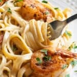Cajun Shrimp Alfredo ready to eat.