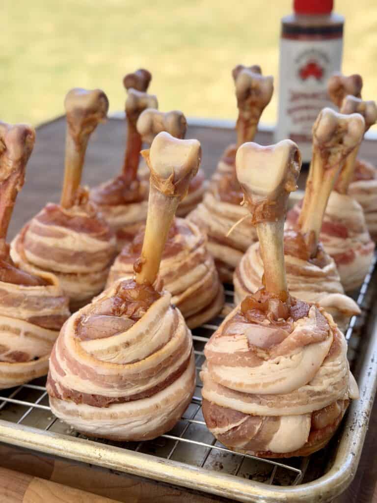 Wrap Chicken Leg with Bacon.