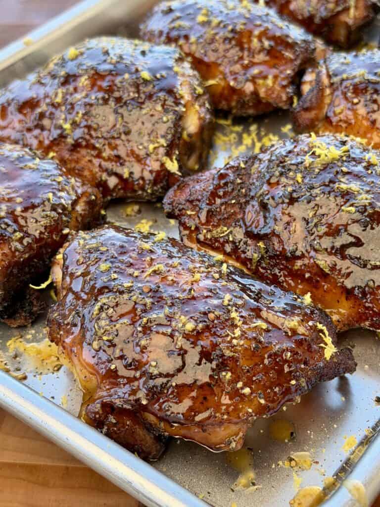 Smoked Lemon Pepper Chicken Thighs.