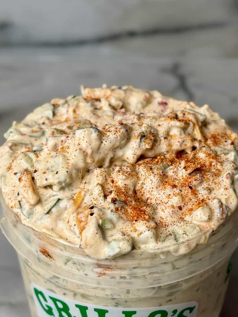 Viral Pickle Dip in container.
