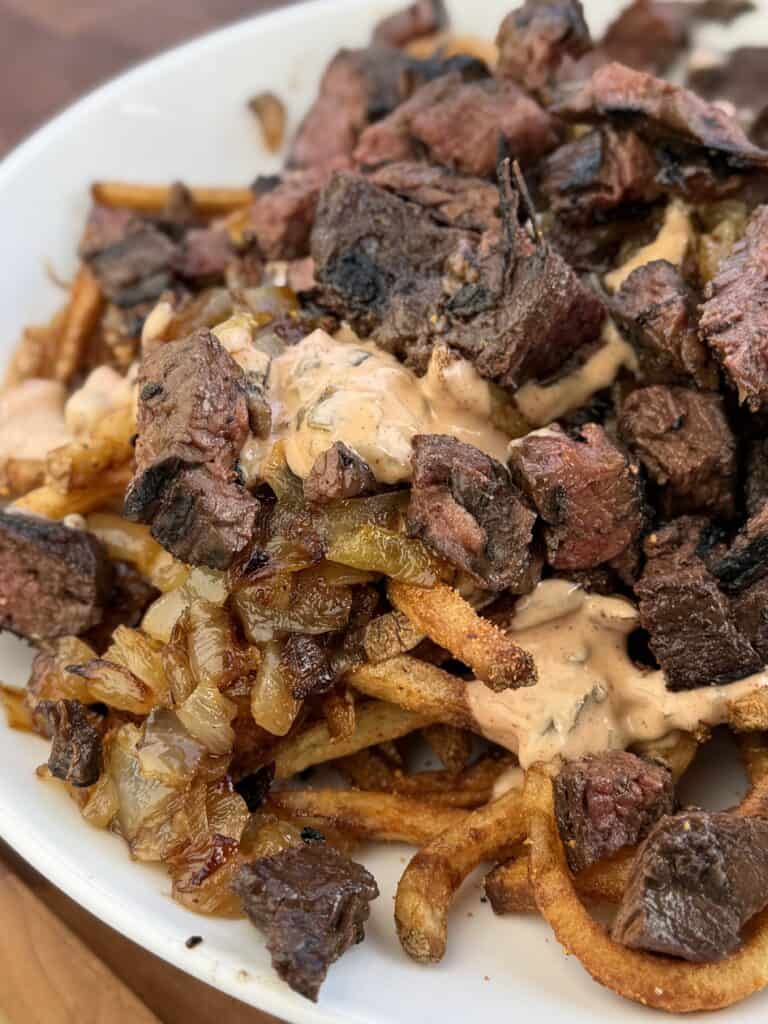 Assembled on fries.
