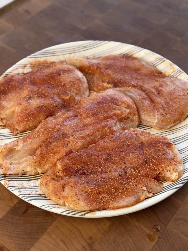 BBQ rub seasoned chicken breast.