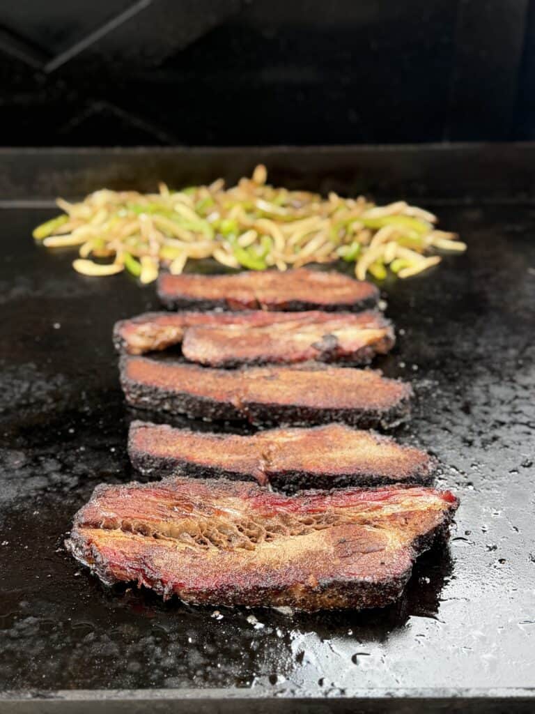 Heat Brisket on griddle.