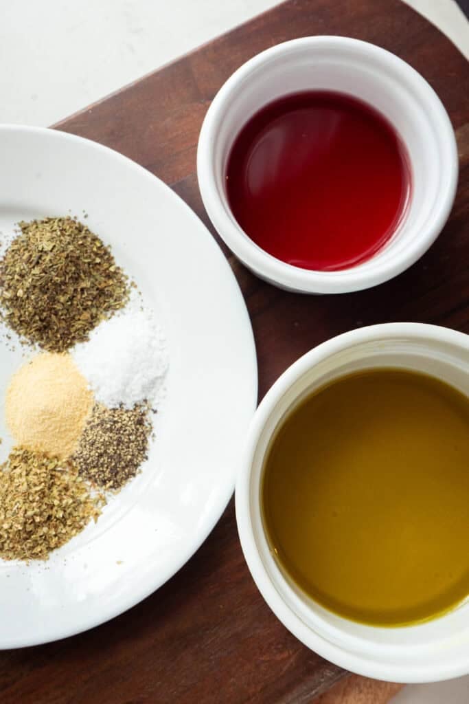 Dressing ingredients all together.