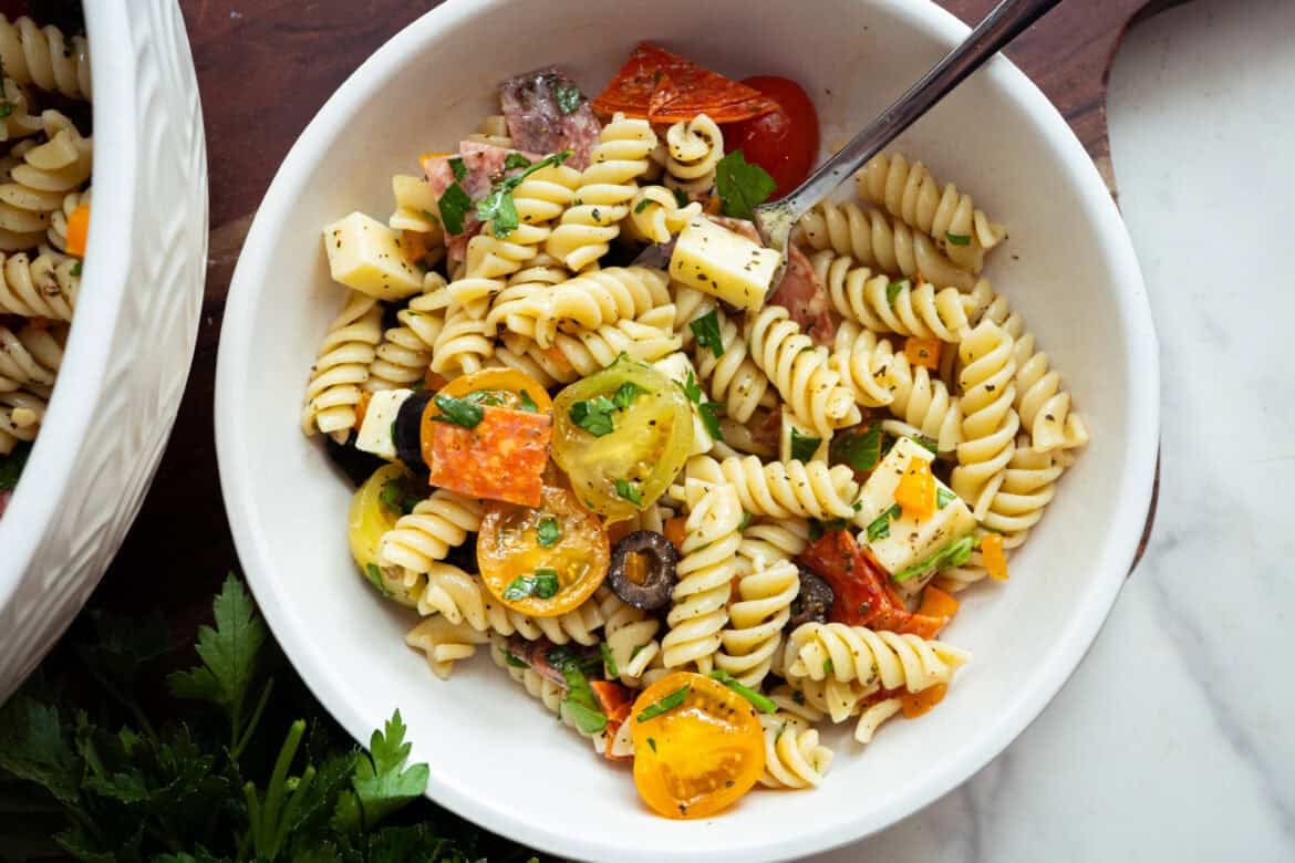 Italian Pasta Salad Italian Pasta Salad in bowl.