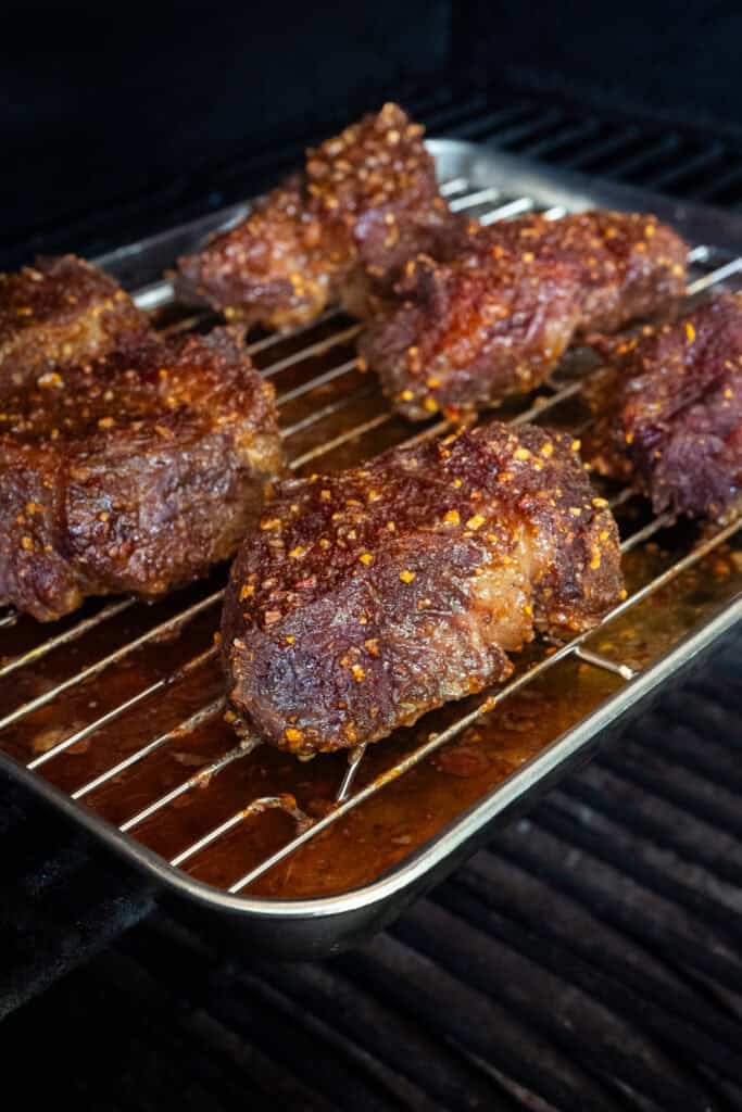 Cooked Chuck Roast on wire rack.