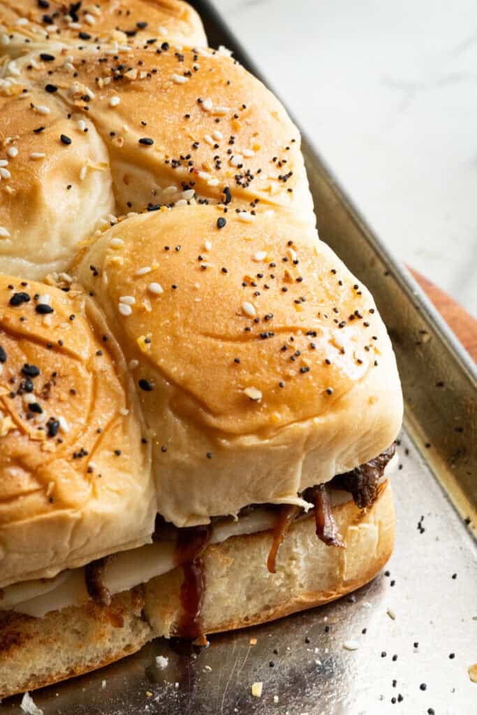 Top of bun on BBQ Beef Sliders.