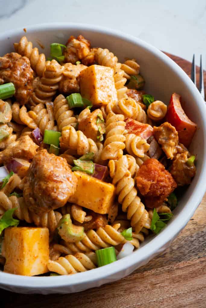 Nashville Hot Chicken Pasta Salad ready.