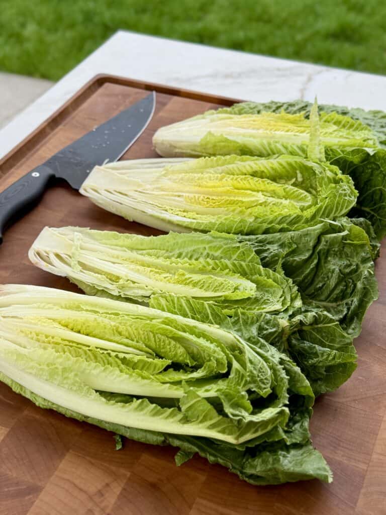 Lettuce cut in half.