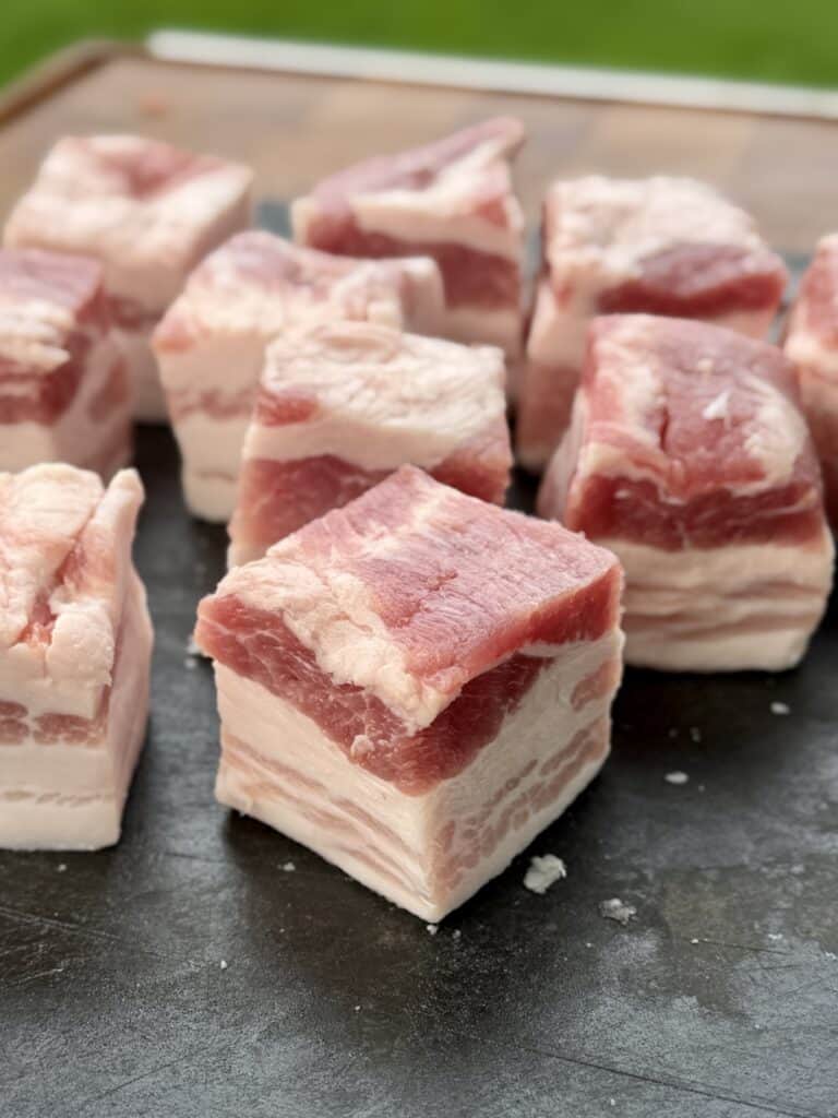 Cut up Pork Belly.