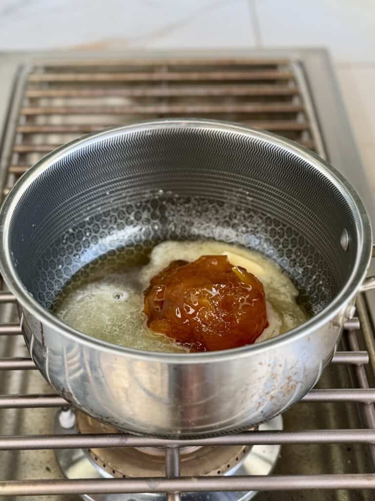 Ingredients for Peach Bourbon Glaze.