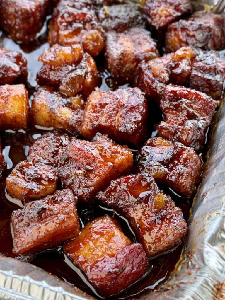 Peach Bourbon Pork Belly Burnt Ends