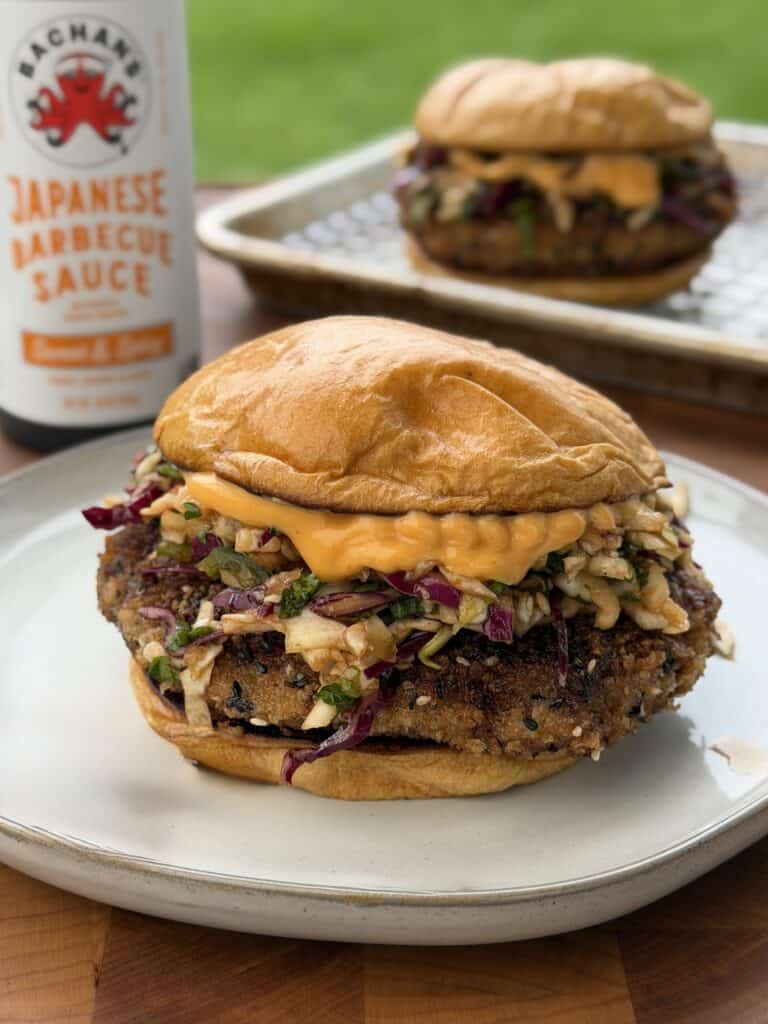 Asian Style Chicken Burgers ready to eat.
