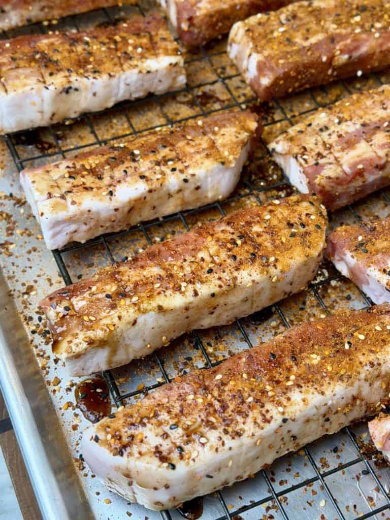 Asian Style Smoked Pork Belly seasoned.