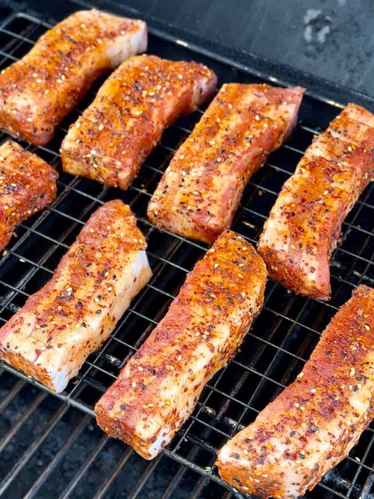 Seasoned Pork Belly on rack.
