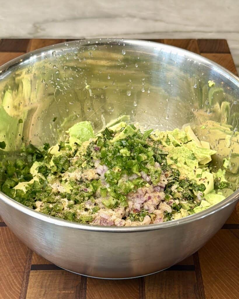 Ingredients in metal bowl.
