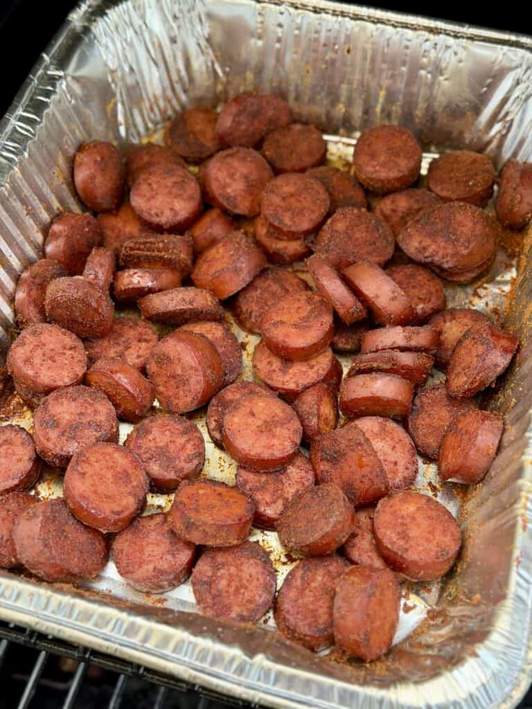 Cooked Sausage in Pan.