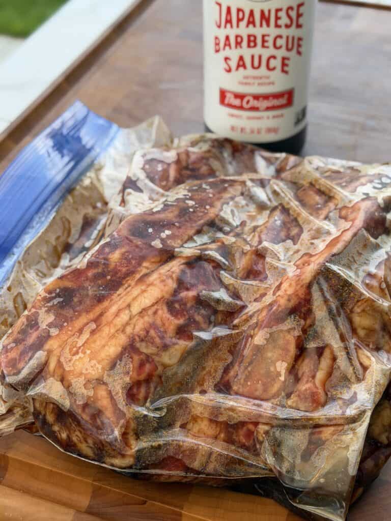 Short Ribs marinating in bag.