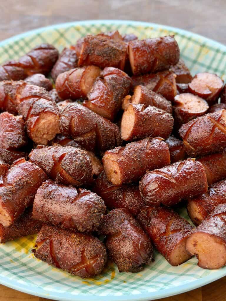 Cut Hot Dogs on Plate.