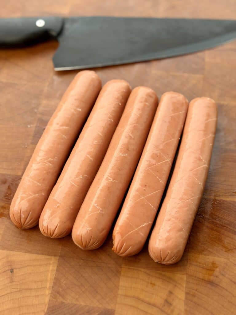 Hot Dog with Crosshatch Pattern Cuts.