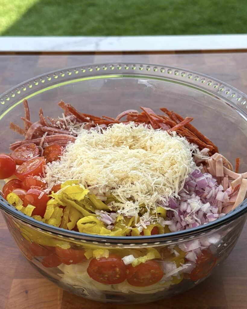 Italian Grinder Tortellini 
ingredients in bowl.
