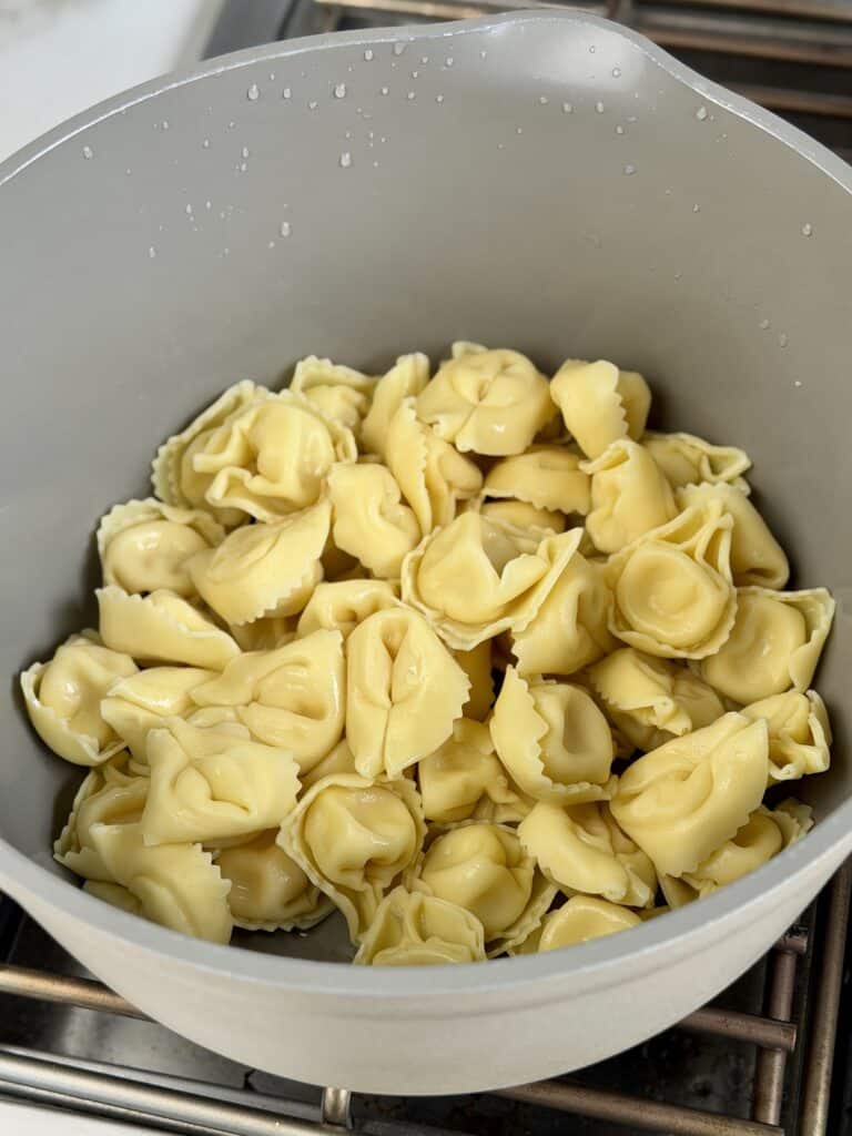 Tortellini noodles in Pot.