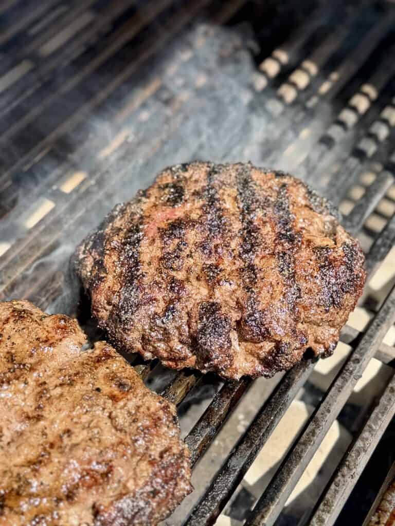 Grilled Burgers on Grill.
