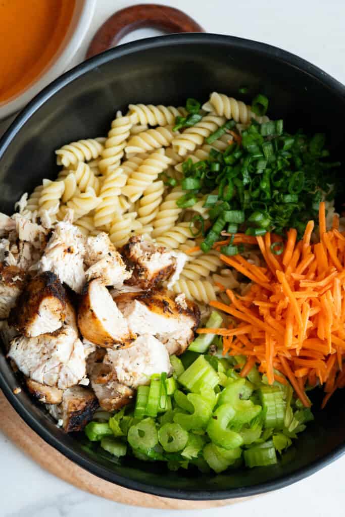 Pasta Salad Ingredients in Bowl.