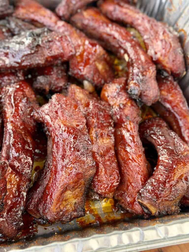 BBQ Sause on Ribs in Pan.