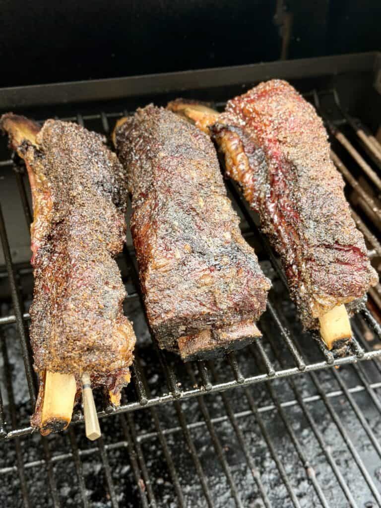 Smoked Beef Rib Sandwich Chimichurri Beef Ribs Cooking on Smoker.
