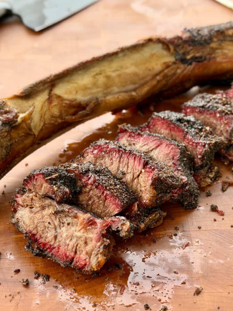 Beef Rib Meat Cut on Cutting Board.