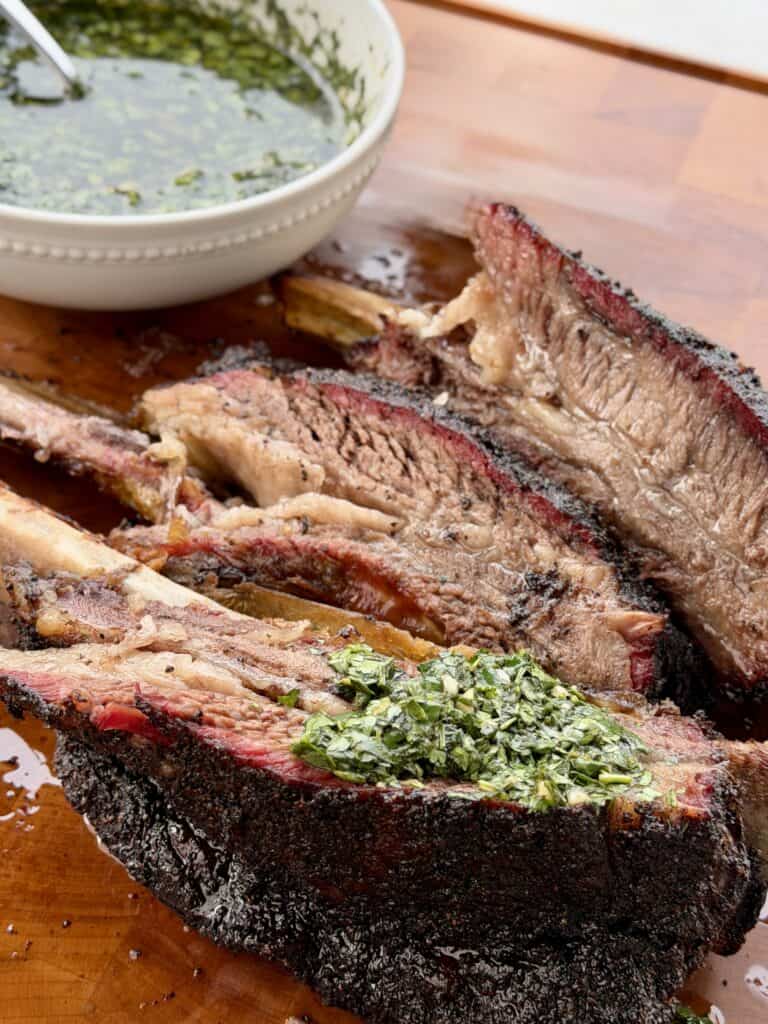 Smoked Beef Ribs with Chimichurri.