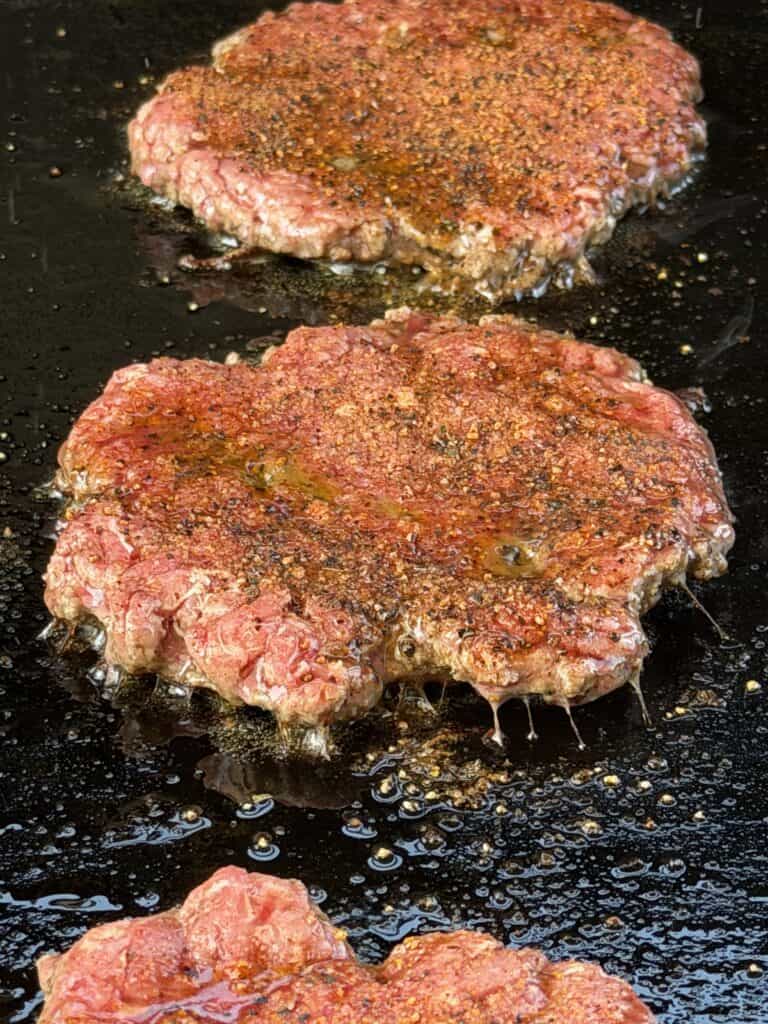 Bacon Jam Croissant Burger
cooking on the griddle.
