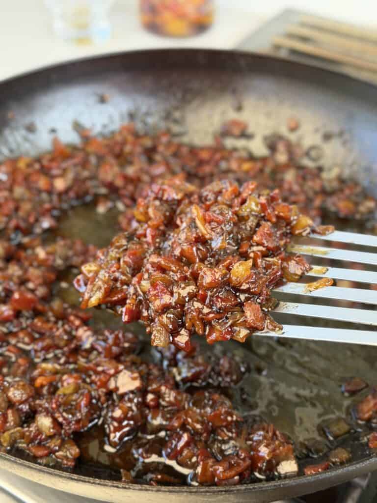 Bacon Jam Croissant Burger Bacon Jam done.