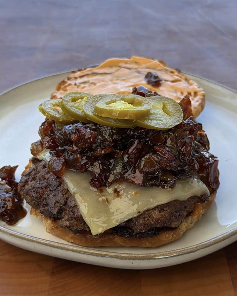Bacon Jam Croissant Burger
assembled.