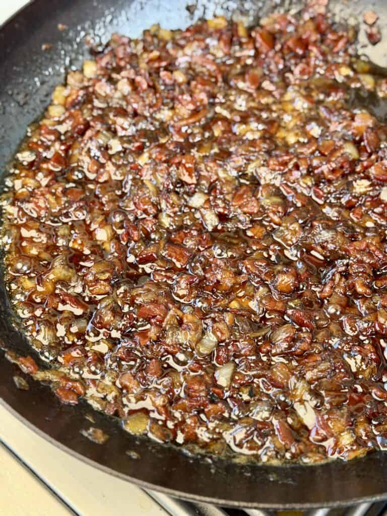 Bacon Jam cooking in pan.