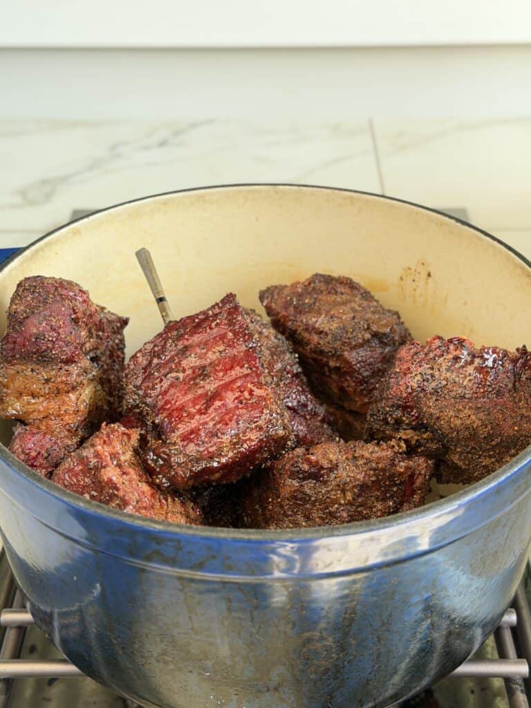 Smoked beef in Dutch oven.