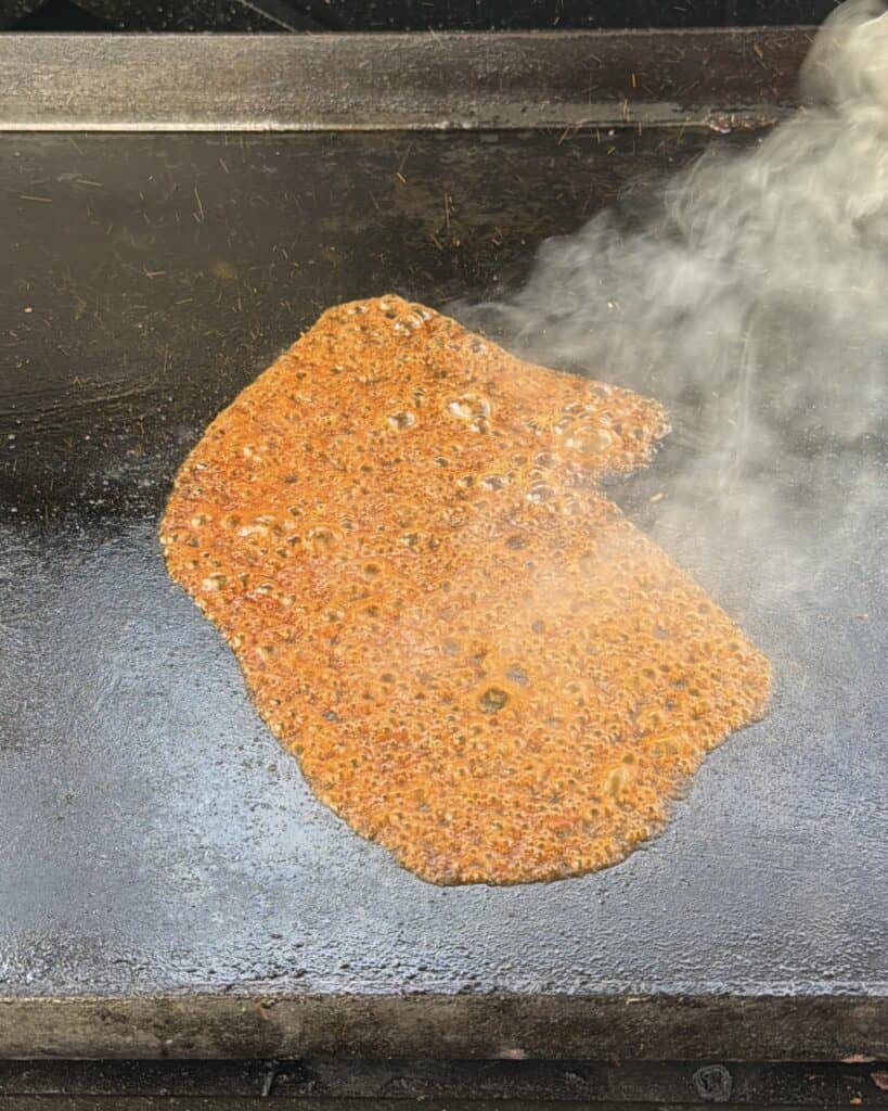 Sauce on griddle.