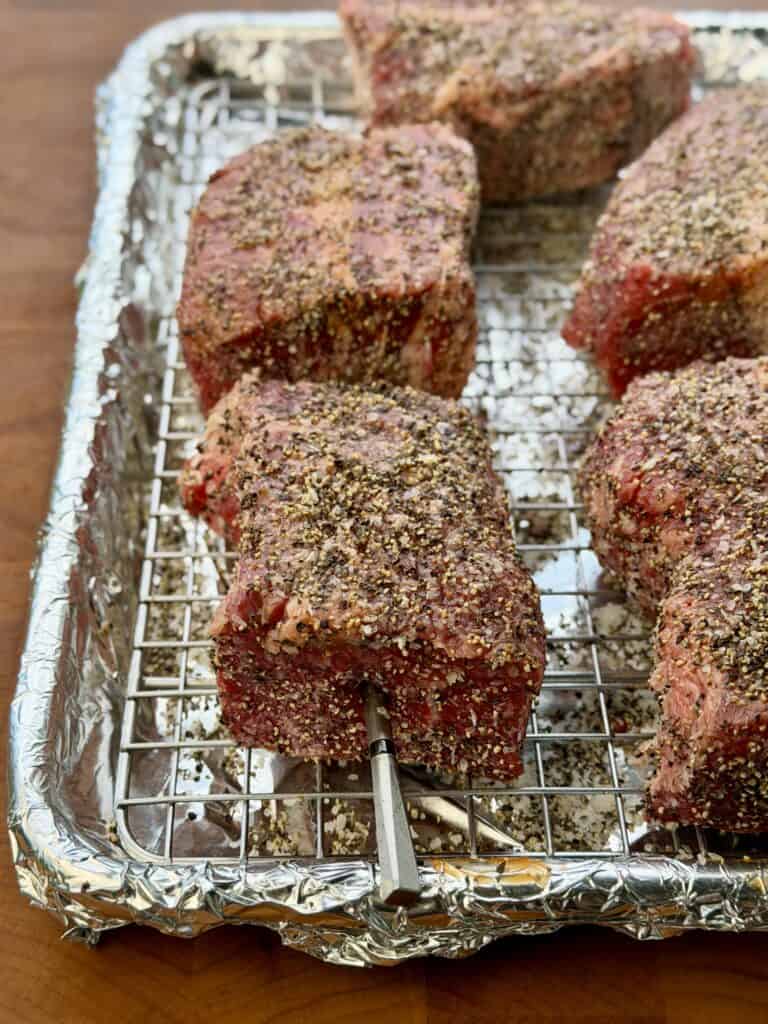 Beef seasoned on Rack.